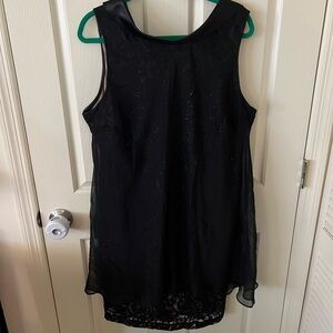 SLNY Black Sleeveless Layered Cocktail Dress